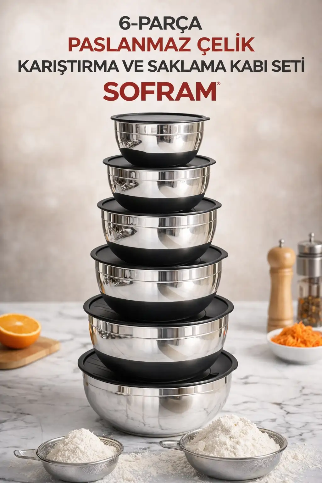 Sofram 6 Boy Rendeli Saklama ve Karıştırma Kabı