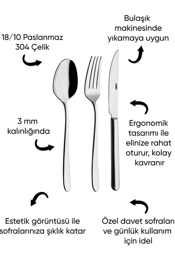 Rollers Vizyon 84 Parça 12 Kişilik Çelik Çatal Kaşık Bıçak Takımı 3