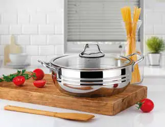 Lines Oscar 30 cm Basık Çelik Tencere – Metal Kulp, Cam Kapak