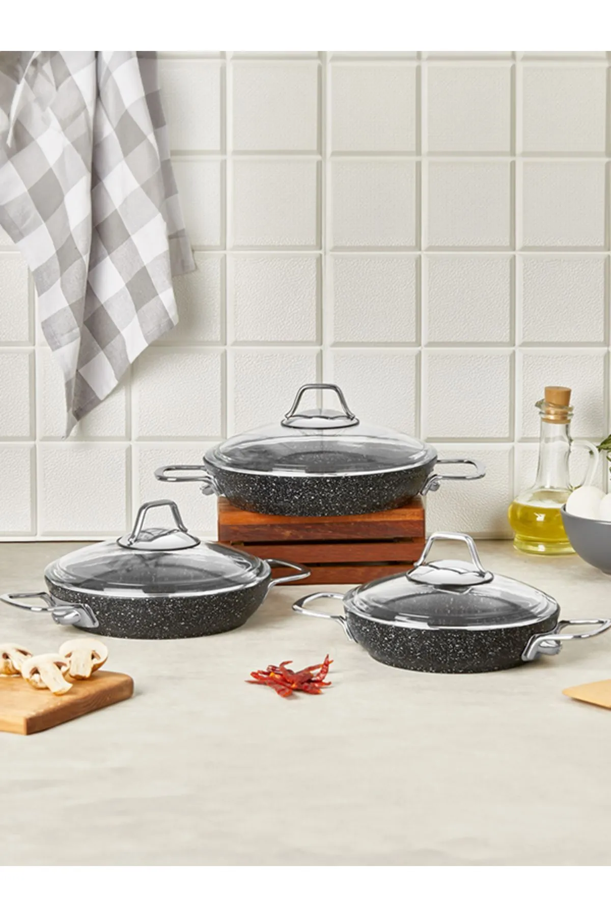 Falez Black Lıne Sahan Seti – 18-20-22 Cm Kapaklı 3
