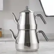 Lines Piramit Mega Boy Çelik Çaydanlık Takımı – Gri Elips Kulp (2,50 Lt / 4,50 Lt) 1