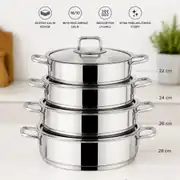 Lines Silver 8 Parça Basık Tencere Seti (22-24-26-28 cm) 1
