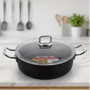 Lines Titanyum 30 cm Basık Tencere – Siyah, Metal Kulp, Pyrex Cam Kapak 1