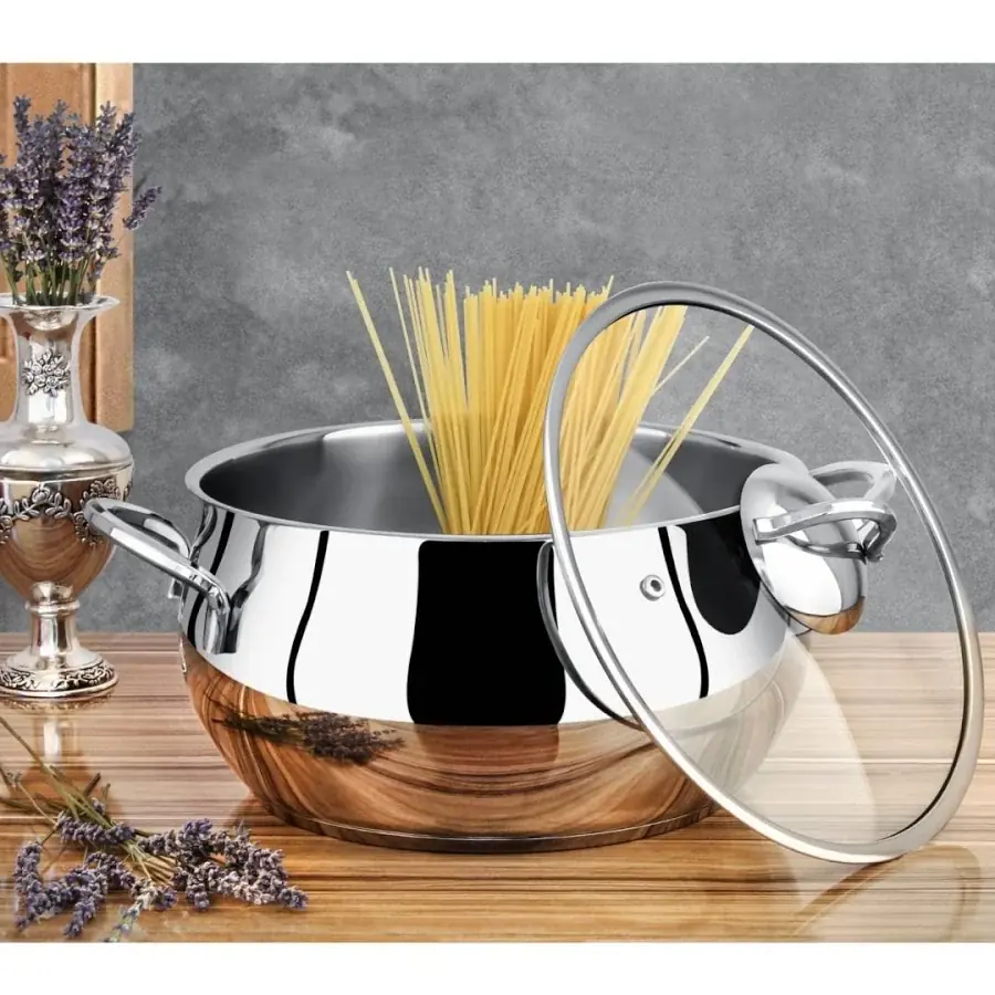Lines Zeycan 28 cm Derin Çelik Tencere 10,5 Lt – Metal Kulp, Cam Kapak