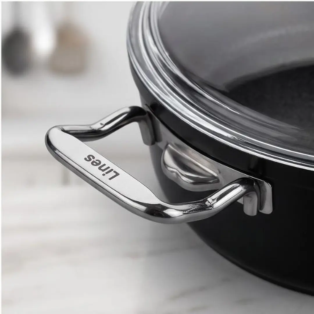 Lines Titanyum 26 cm Basık Tencere – Siyah, Metal Kulp, Pyrex Cam Kapak 4
