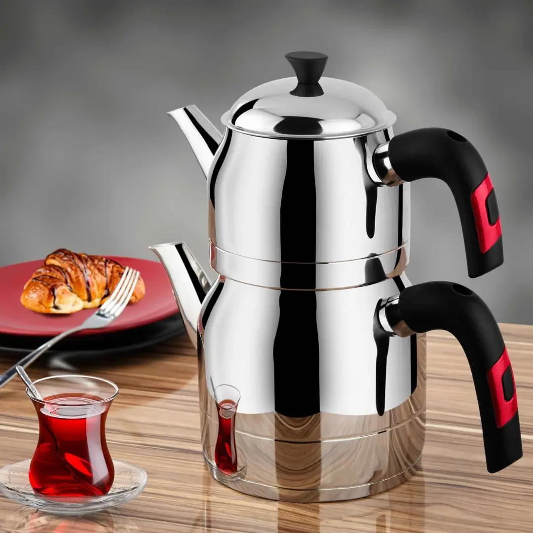 Lines Ayperi Kristal Aile Boy Çelik Çaydanlık Takımı – Siyah Kulp (1,50 Lt / 3,00 Lt)