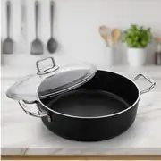 Lines Titanyum 26 cm Basık Tencere – Siyah, Metal Kulp, Pyrex Cam Kapak 2