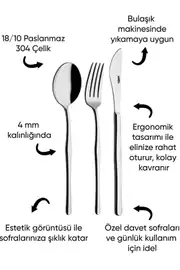Rollers Anka 84 Parça 12 Kişilik Çelik Çatal Kaşık Bıçak Takımı 3