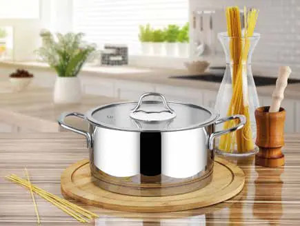 Lines Silver 26 cm Derin Çelik Tencere – Metal Kulp, Cam Kapak