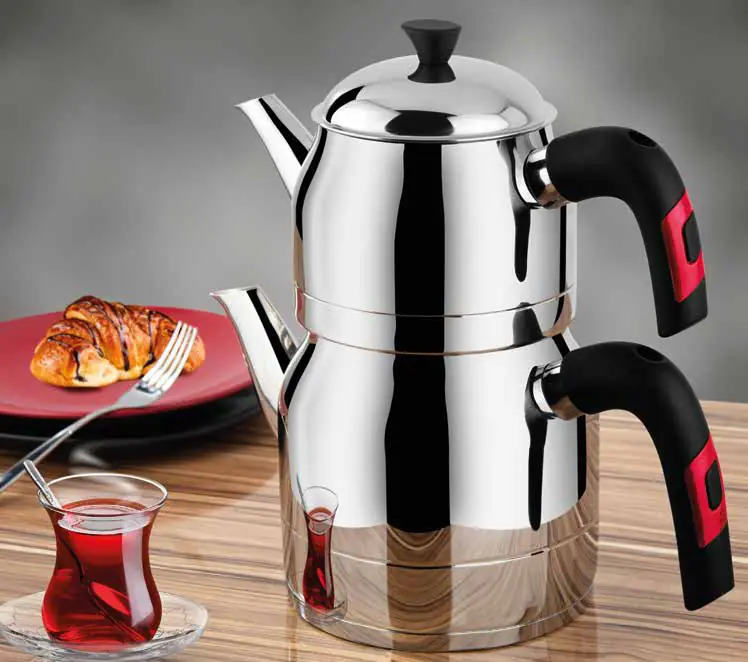 Lines Ayperi Kristal Orta Boy Çelik Çaydanlık Takımı – Siyah Kulp (1,00 Lt / 2,00 Lt)