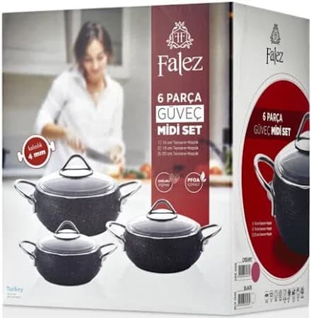 Falez Black Line Midi 6 Parça Güveç Tencere Seti 5