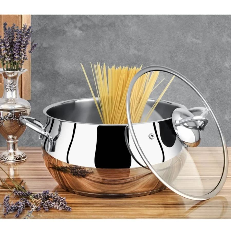Lines Zeycan 30 cm Derin Çelik Tencere 13,3 Lt – Metal Kulp, Cam Kapak
