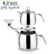 Lines Yıldız Orta Boy Buhar Kapaklı Çelik Çaydanlık Takımı – Metal Kulp (1,1 Lt / 1,9 Lt) 2