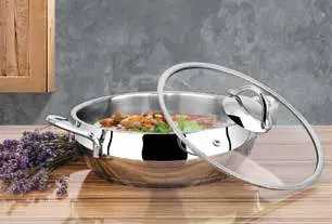 Lines Zeycan 26 cm Basık Çelik Tencere – Metal Kulp, Cam Kapak